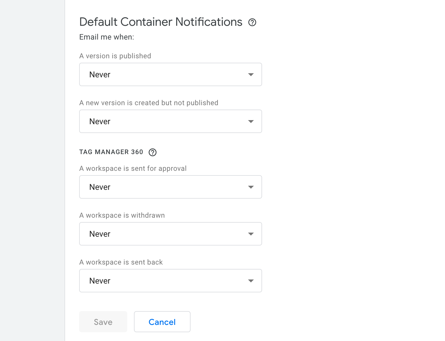 Global notification settings in GTM