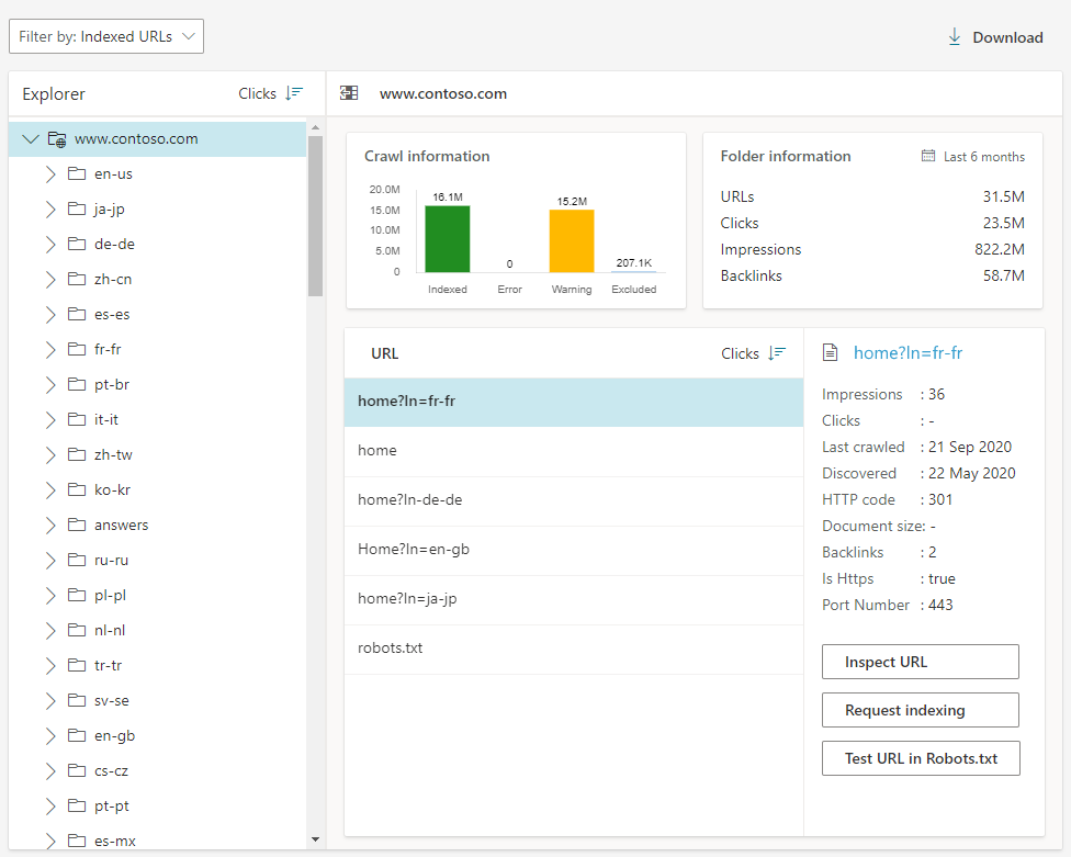 Site Explorer in Bing Webmaster Tools