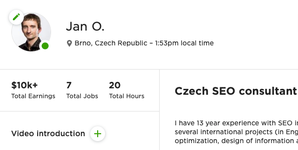 My old profile on Upwork.
