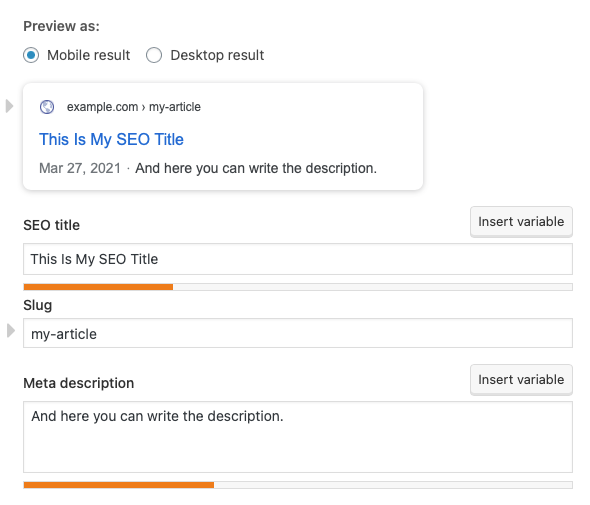 WodPress with Yoast SEO - Where to insert page parameters.