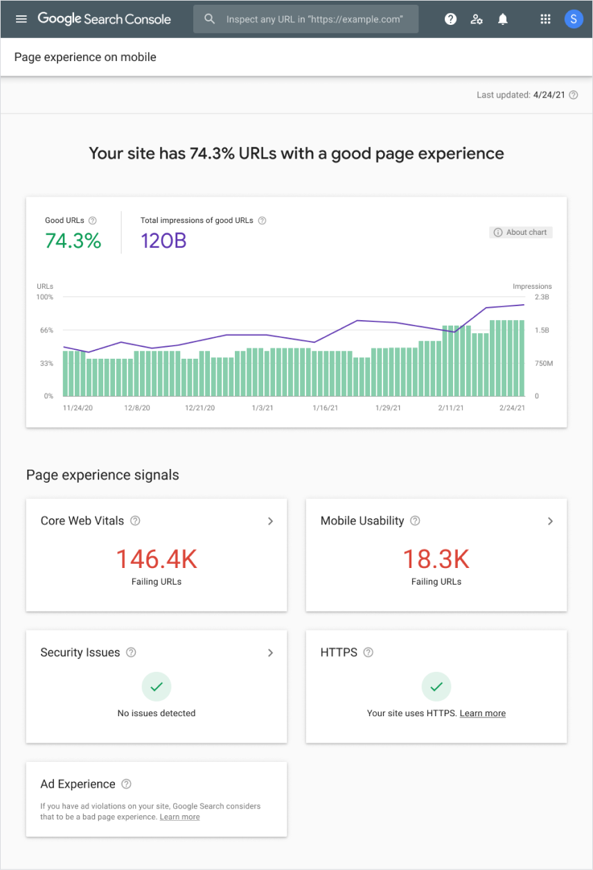 Page Experience Report in GSC - https://developers.google.com/search/blog/2021/04/more-details-page-experience